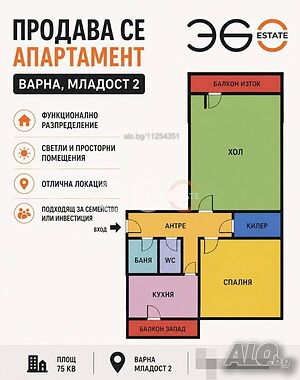 🏡 Продава се 3-стаен апартамент във Варна, жк Младост 2 - до уч-ще „Н. Бозвели“