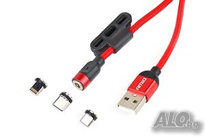 Комбо захранващ кабел с магнитен порт Lightning/USB C/micro USB 1м