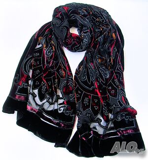 Луксозен дамски шал коприна кадифе 180 х 50см
