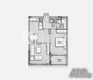 Двустаен апартамент 75 кв.м Тухла 2027 г. 2 етаж Непоследен