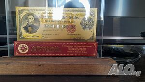 Сувенири златни банкноти 100 долар 1882 г. в поставка