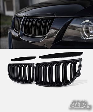 Тунинг бъбреци за BMW E90 / E91 (03.2005-08.2008) Черен Гланц двойни