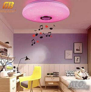 LED таванна лампа, RGB осветление, 72W, APP, Bluetooth, Музика, Дистанционно управление, Бял
