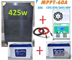 ГОТОВА Соларна система на 12v с 2 ТЯГОВИ акумулатора + Панел 425w