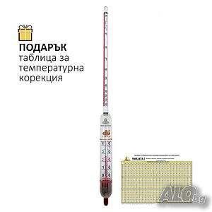 Спиртомер 0 До 100 %, С Вграден RL Термометър 0 До 40 Градуса, Дължина 365 mm,