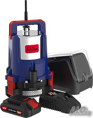 Акумулаторна потопяема помпа за чиста вода Gude KTP 18 201 23 2000 л/ч 18V 2Ah с батерия и зарядно