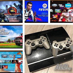 Хакнат Плейстейшън 3/Ps3/Playstation 3/ПС3 Slim с 2 джойстика и игри