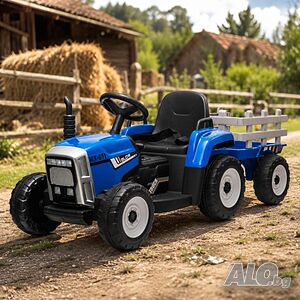 Детски акумулаторен трактор с ремарке 12V - 2x25W, MP3, Bluetooth, до 30 кг, син