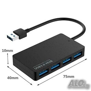 ANIMABG 4 Port USB Хъб 3.0 Hub 5Gbps Portable Compact