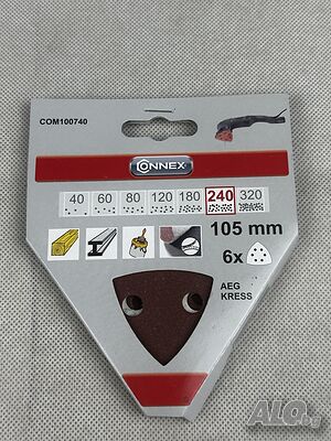 Триъгълни дискове за шлайфмашини Connex Р240 - 105 мм, 6 бр. шкурки