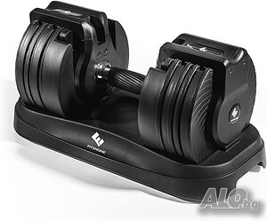 Регулируеми дъмбели FitEngine с 16 степени от 3 до 22.7 кг, гумирана дръжка и удобна поставка