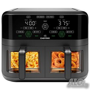 Двоен еър фрайър Chefman 5.6L с 2 кошници, Sync Finish и прозорци за наблюдение