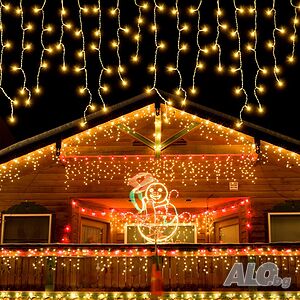 LED завеса „Висулки“ 10 м с 400 топло бели LED светлини, 8 режима и таймер, IP44
