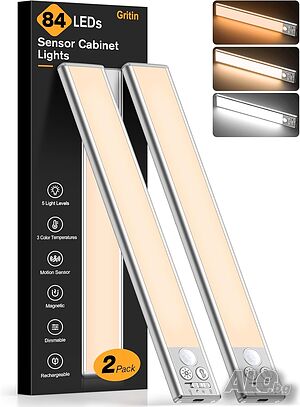 Gritin LED лампи за шкафове 2 броя - 26 см, сензор за движение, USB-C