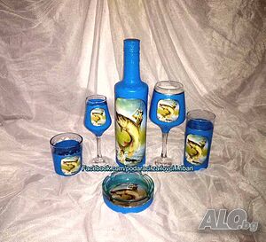 Подарък за рибар- Бутилка с риболовни мотиви, ръчна изработка