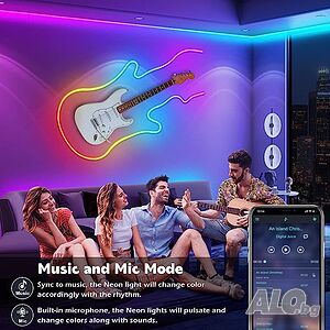 Smart IP65 Bluetooth Гъвкава LED неонова лента 5м - RGB светлина с App управление, Music режим