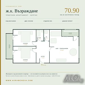Тристаен апартамент, ж.к. Възраждане, 70.90 кв. м Тристаен апартамент 71 кв.м Тухла 1998 г. 1 етаж Непоследен | Апартаменти | Възраждане Бургас