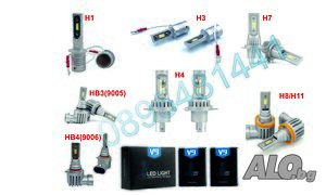 Качествени LED крушки V9-H1,H3,H4,H7,H8,H11,HB3,HB4- к-т/2бр/