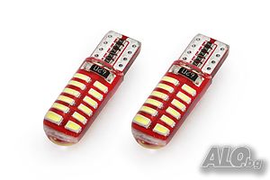 Комплект диодни Led, лед крушки за интериор, габарит,Amio,CANBUS 24SMD 3014 T10 (W5W) White, 12V/24V