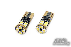Комплект диодни Led, габарит Amio CANBUS 12SMD 2835 T10e (W5W) White, 12V/24V