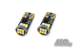 Комплект диодни Led лед крушки за интериор, габарит Amio CANBUS 18 SMD 2016 T10e (W5W) White 12V/24V