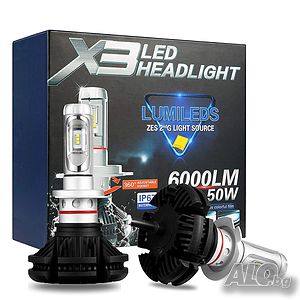 Комплект LED Лед Диодни Крушки за фар X3 Amio H7 - 50W 12000 Lm Над 200% по-ярка светлина