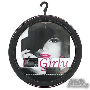 Калъф за волан серия Girly черен с розова линия детайли М 37-39см FVP1220