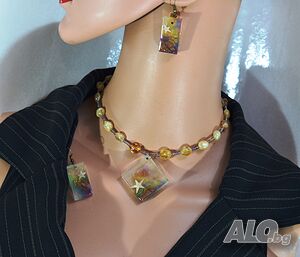 ⚜️ Бижута с морски звезди колие и обеци с цитрин №3025