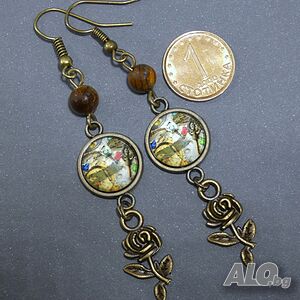 ⚜️ Обици с тигрово око и рози №4006