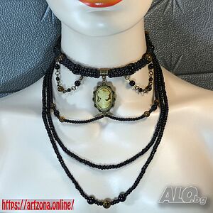 ⚜️ Чокър шамбала с оникс и тигрово око №4040