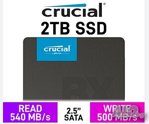 2TB SSD Crucial BX500 2000GB SATA 6Gb/s 2.5 скорост четене/запис 540/500 MB/s. диск 2тб ТБ ЧИСТО НОВ
