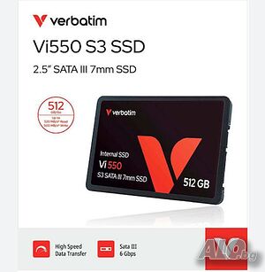 512GB SSD Verbatim Vi550 S3 2.5 инча SATA III черен ЧИСТО НОВ с кутия диск disk laptop pc