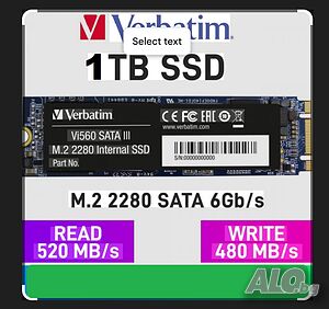 1TB Verbatim Vi560, SATA (6GB/s), размер M.2 (2280), скорост четене 520MB/s, скорост запис 480MB/s