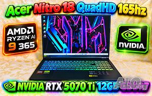 Acer Nitro 18 AI/AMD Ryze/NVIDIA RTX 5070TI 12GB/16GB RAM DDR5/1024GB SSD NVMe/ 18 QuadHD 165Hz IPS