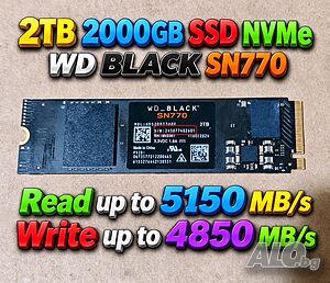2TB 2000GB SSD NVMe WD BLACK SN770 Gen 4 M2 2280 скорост на четене и запис 5150 MB/s и 4850 MB/s
