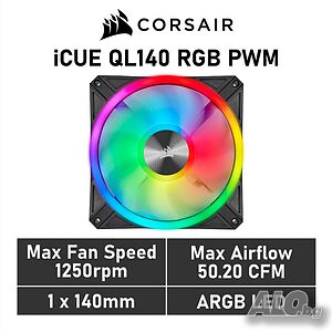 Corsair iCUE QL140 RGB 140mm PWM black светещ вентилатор с 4 зони чисто нов