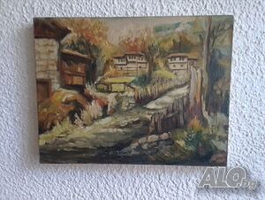 Картина, Българско село ’’ Картина с маслени бои 35 cm 27 cm Платно (канава) Веселина Оник Оригинал | Картини |