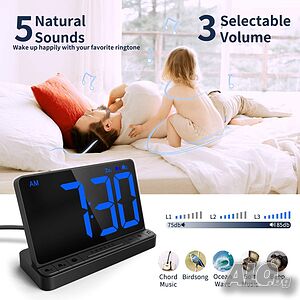 Цифров будилник с Голям LED Дисплей 6,5” / USB Порт за зареждане / 2 Аларми