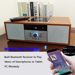 Домашна стерео система, плейър с Bluetooth аудио поточно предаване, FM радио, USB порт, AUX