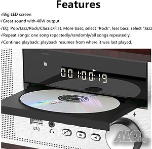 Чисто нова аудиосистема с блутут и дистанционно, Vintage Micro HiFi System CD Player 40W