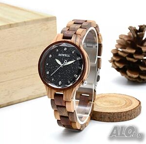 Дървен дамски часовник BEWELL Black Starry Sky