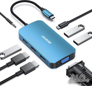 8-в-1 Докинг станция BENFEI USB C MST Hub, USB-C HUB с 2 x HDMI/1 x VGA/3 x USB 3.0/100W