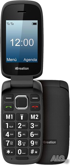 iCreation C20 - Черен сгъваем телефон, Bluetooth, голяма батерия 800mAh, USB-C и две SIM карти