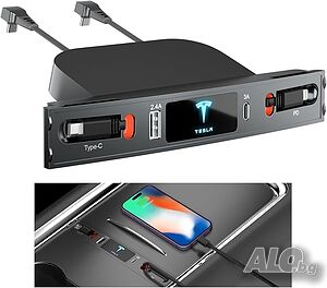 USB хъб, докинг станция с 4 порта за зареждане за Tesla Model 3, Model Y 2021, 2022 и 2023