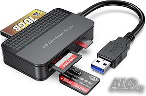 USB 3.0 четец за карти с памет 4 в 1, едновременно четене, SD, Micro SD, TF, MS CF, Compact Flash