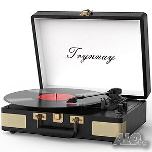 Trynnay Грамофон- 3-скоростен Bluetooth, с вградени високоговорители, изкуствена кожа, винтидж