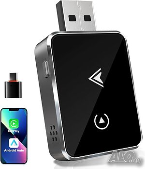 2-в-1 Безжичен Адаптер за CarPlay и Android Auto (Модел 2025) - Алуминиев корпус, 5.8GHz WiFi