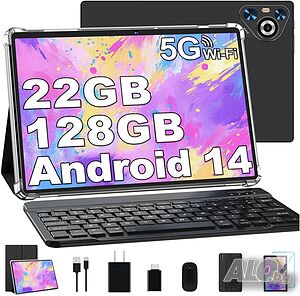 10-инчов таблет, 22GB RAM + 128GB ROM + 1TB разширяема памет, Android 14 таблет с клавиатура и мишка