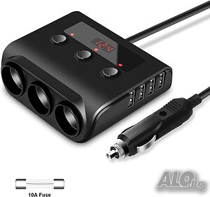 Kingwei адаптер за зареждане за запалка, 4 USB порта, превключвател за iPhone, iPad и др