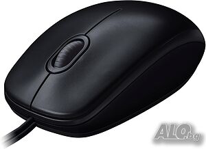 Мишка Logitech M100 с кабел, USB, 3 бутона, 1000 DPI оптично проследяване, за двете ръце, черна